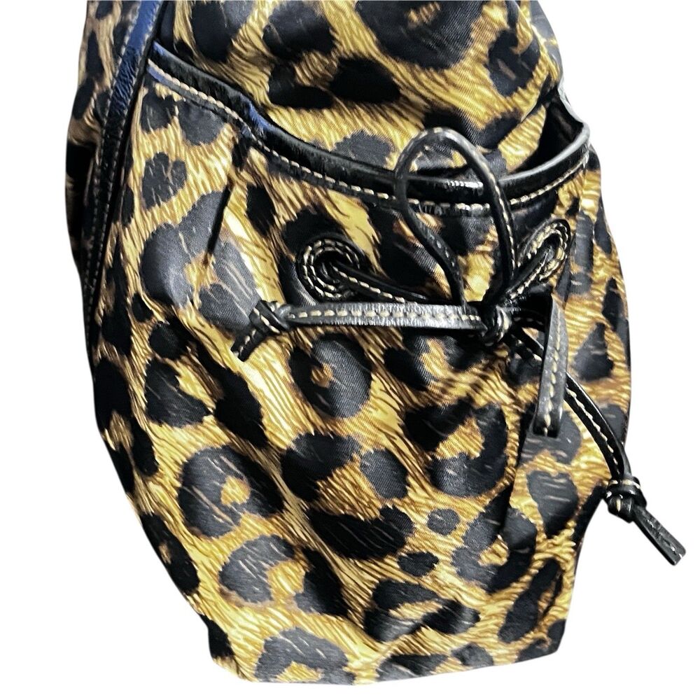 Brighton Leopard Print Satchel Tote Bag Black Patent Trim Woven Handles Filigree - Picture 3 of 11